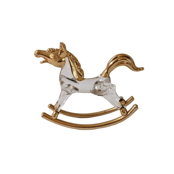 Vintage Crystal & Gold Rocking Horse Small Figurine - Picture 1 of 10